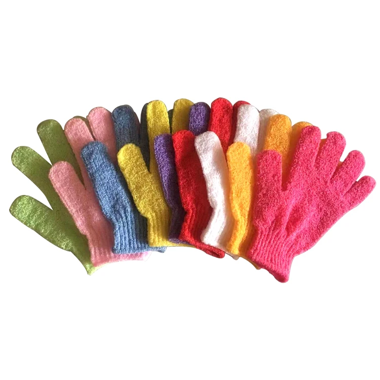 

Wholesale multicolor nylon five fingers shower bath exfoliating gloves