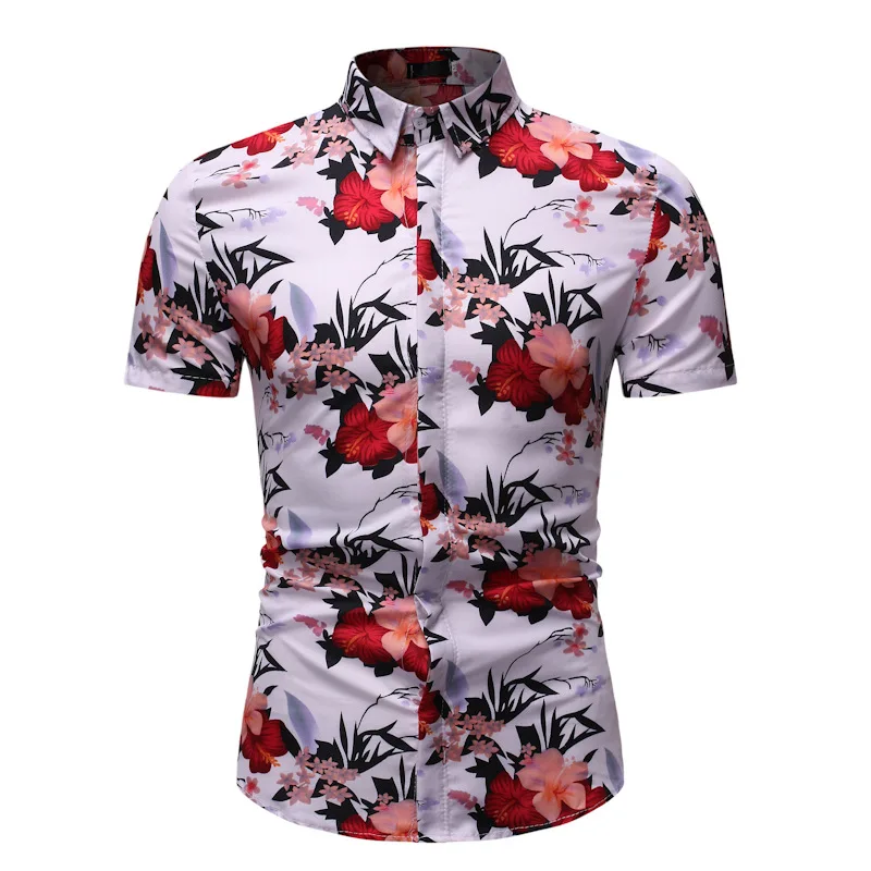 Mens Short Sleeve Floral Printed Men%27s+shirts Casual Formal Office ...