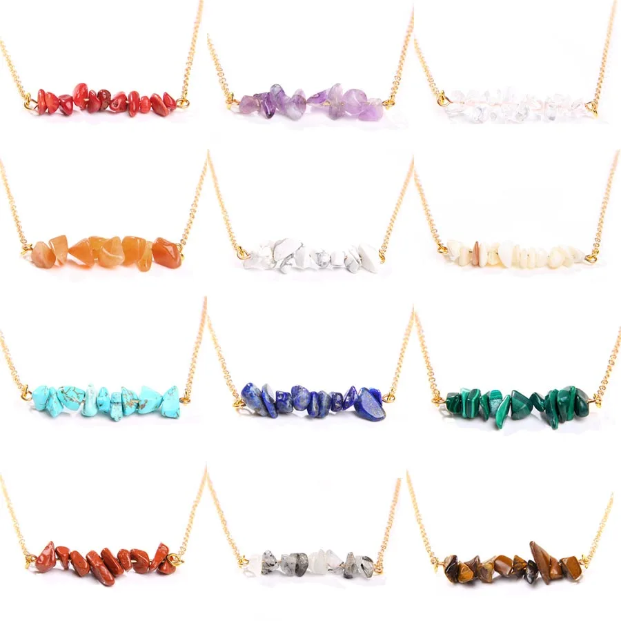 

Natural Stone Irregular Gravel Crystal Pendant Necklace for Women Alloy Clavicle Chain Gemstone Necklace Fashion Jewelry