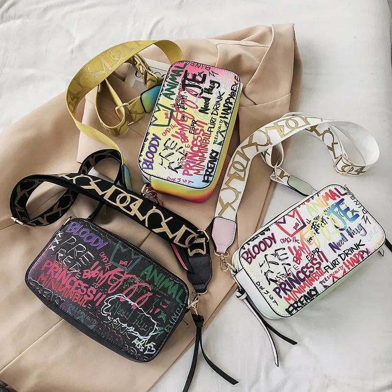 

Graffiti Bag Ladies Fashion Waterproof Pu Leather One-shoulder Bags Crossbody bag Shoulder Women, Black grayred pink and green