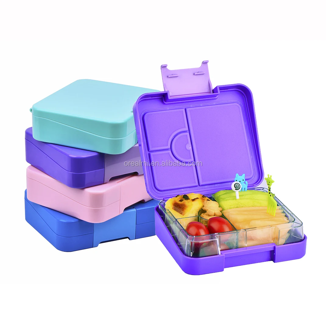 

2021 Shenzhen Best Cute Household Items Lunch Box 4 Compartment For Kids Food Storage Container Plastic Bento Box, Blue, pink, purple, green