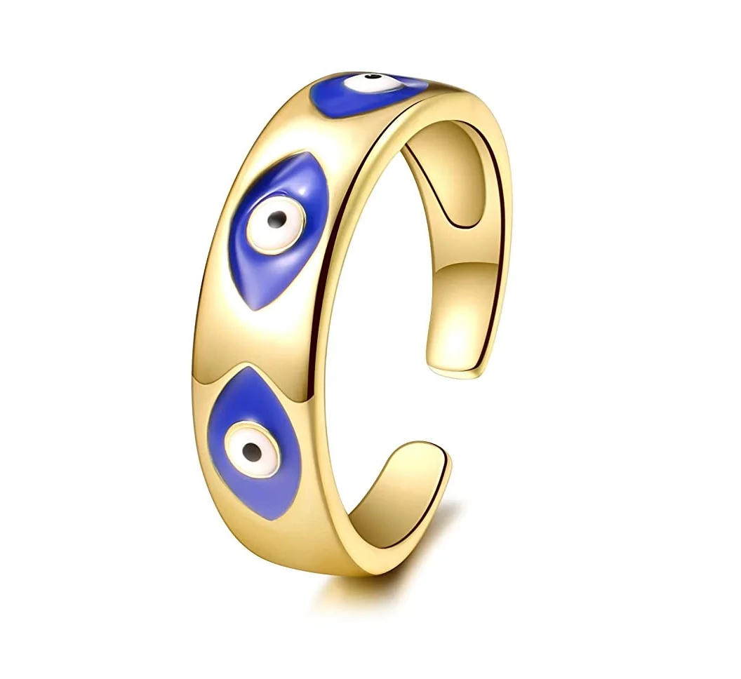 

2021 New Y2K Rings Colorful Gold Adjustable Aesthetic Rings Devil Eye Ring for Women Girls, As picture shows