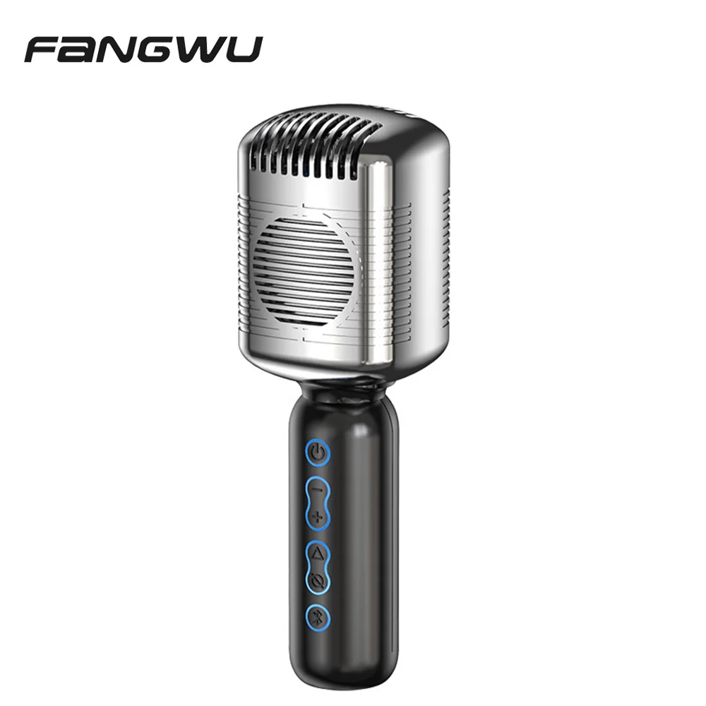 

Portable Handheld Small Built In Battery BT Wireless Karaoke Retro Condenser Microphone Speaker, Black