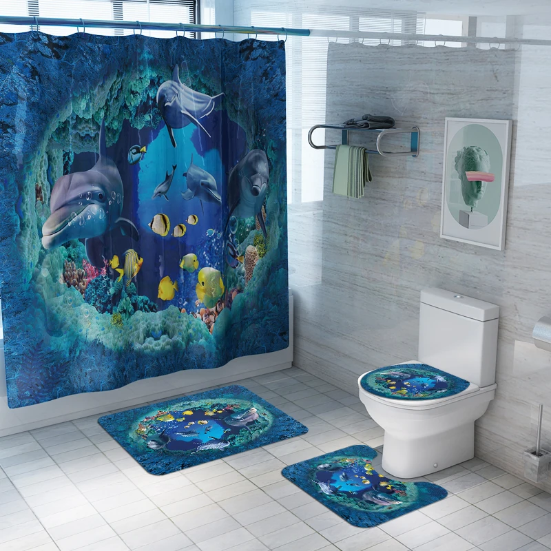 Home Decorations for Bathroom 3 Toilet Mat and Lid Cover 72"x 72" Shower Curtain