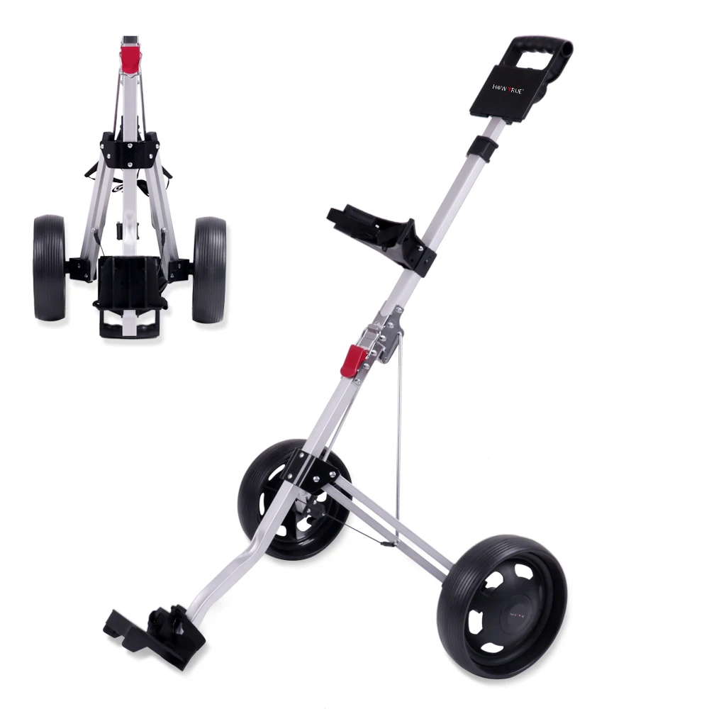 

2 Wheel Foldable Golf Push Cart Collapsible Golf Trolley Push Pull Golf Cart, Silver