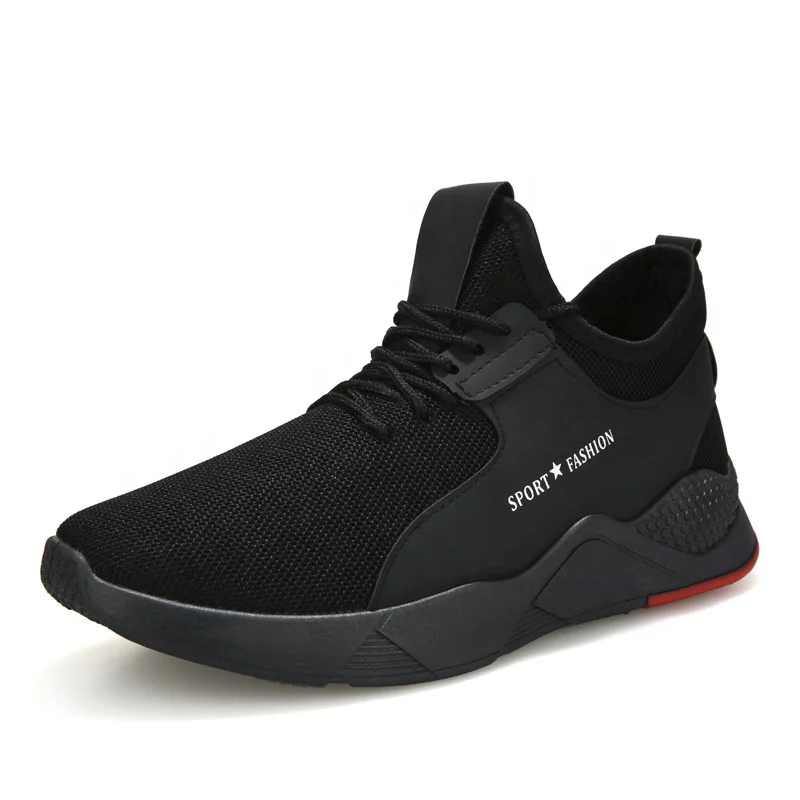 

New style China low price pure black walking sport casual shoes