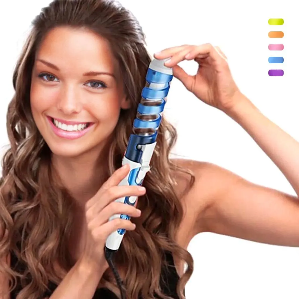 

Manufacturer Ceramic Spiral Curling Iron Professional Hair Curl Iron 20mm Hair Curler Wand Blue, Pink/blue/yellow