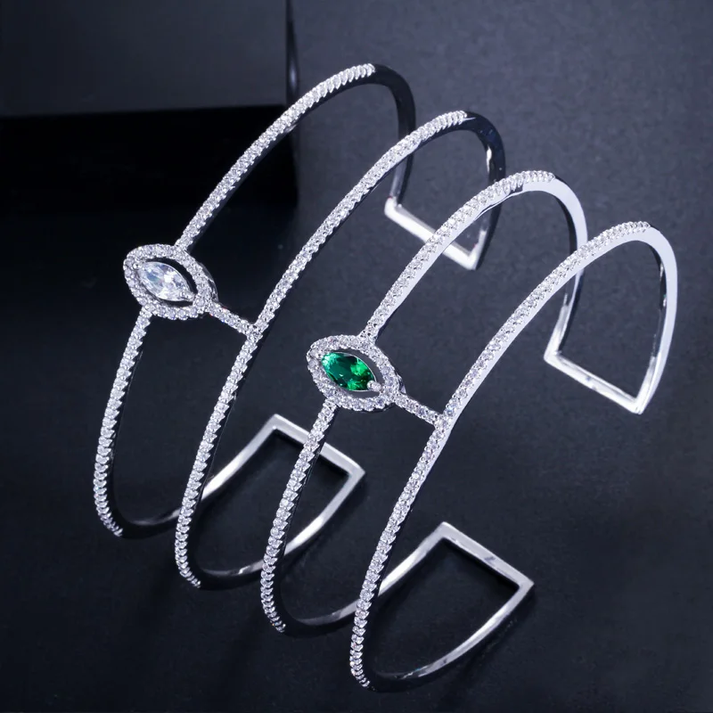 Fashion Brand White Gold Silver Plated Ladies Exquisite Bracelet Jewelry Micro Paved Cubic Zirconia Big Cuff Bangles for Women