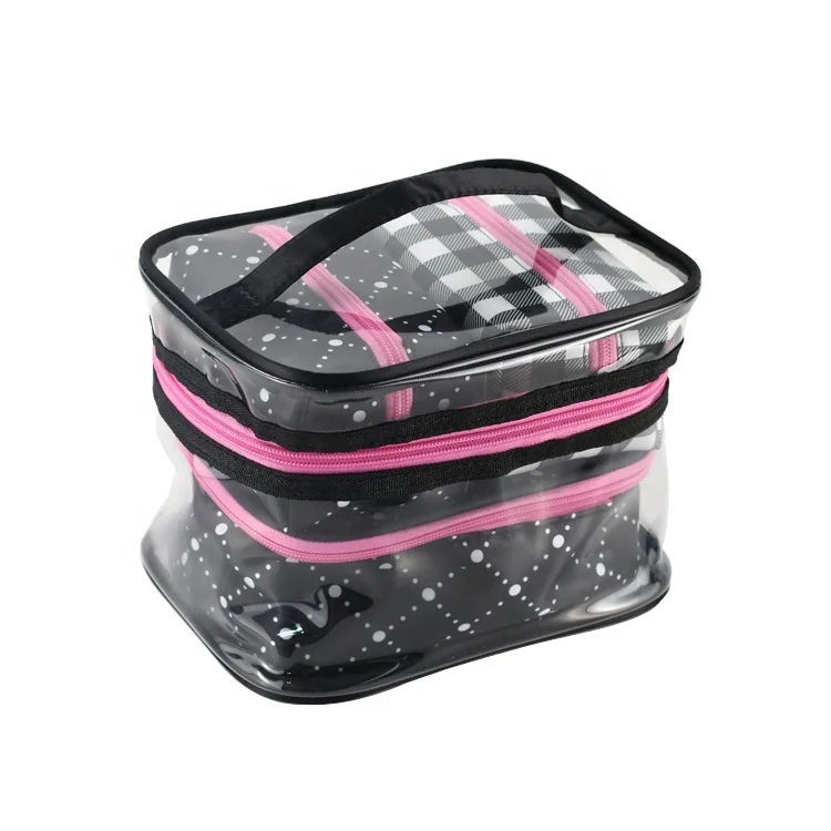 

BSCI ISO Sedex FAMA Custom Transparent 3-in-1 Hanging Toiletry Bag Waterproof Makeup Bags Set Clear Cosmetic Bag with Handle, Customized color