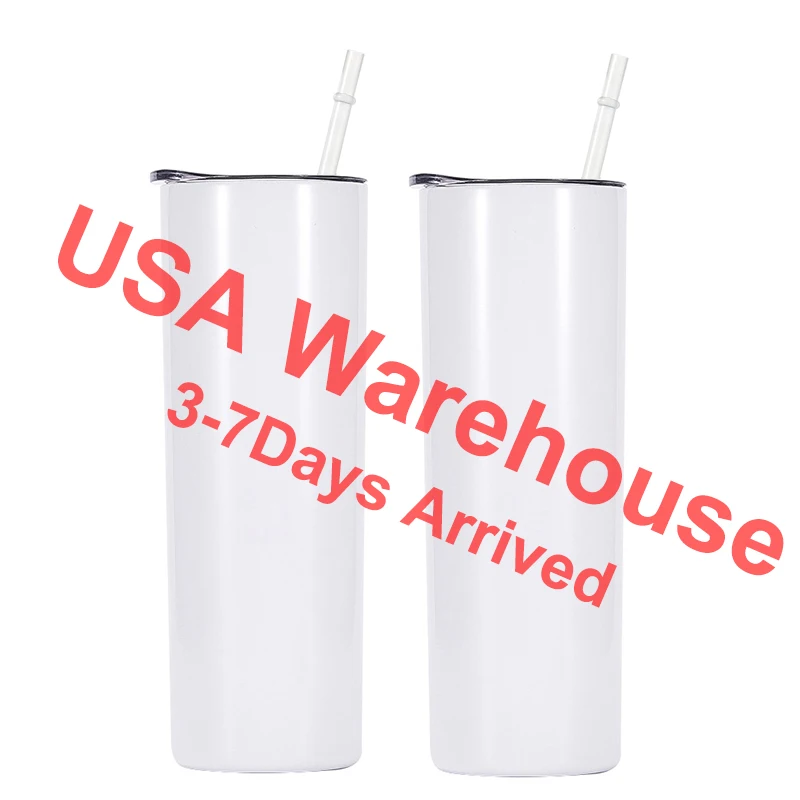 

USA Warehouse Wholesale 20oz 20 oz White Skinny Straight Double Wall Vacuum Insulated Stainless Steel Sublimation Blank Tumblers, Multi-color