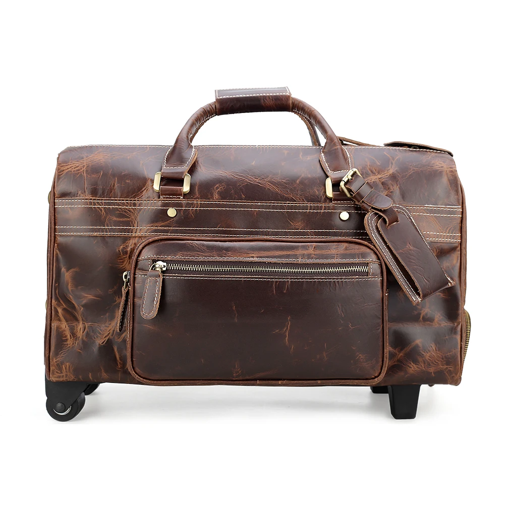 

TIDING Newest Trendy Custom Luggage Weekend Duffel Bag Men's Cow Oil Wax Leather Travel Bag