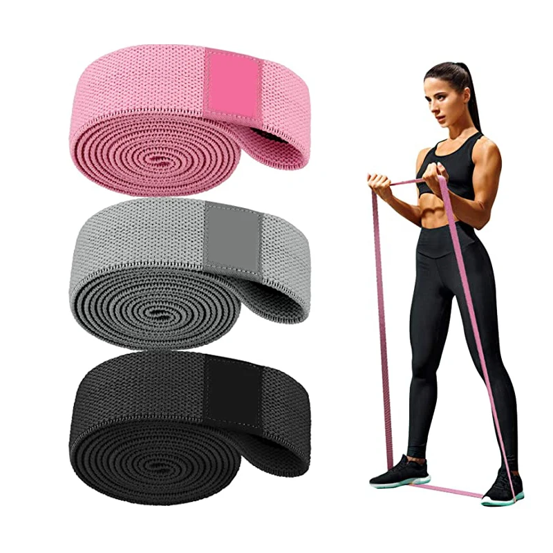 

Custom Logo Exercise Stretch Long Band Set Yoga Workout Pull-Ups Assist Fabric Cotton Long Resistance Bands, Pink, green, purple, grey, black