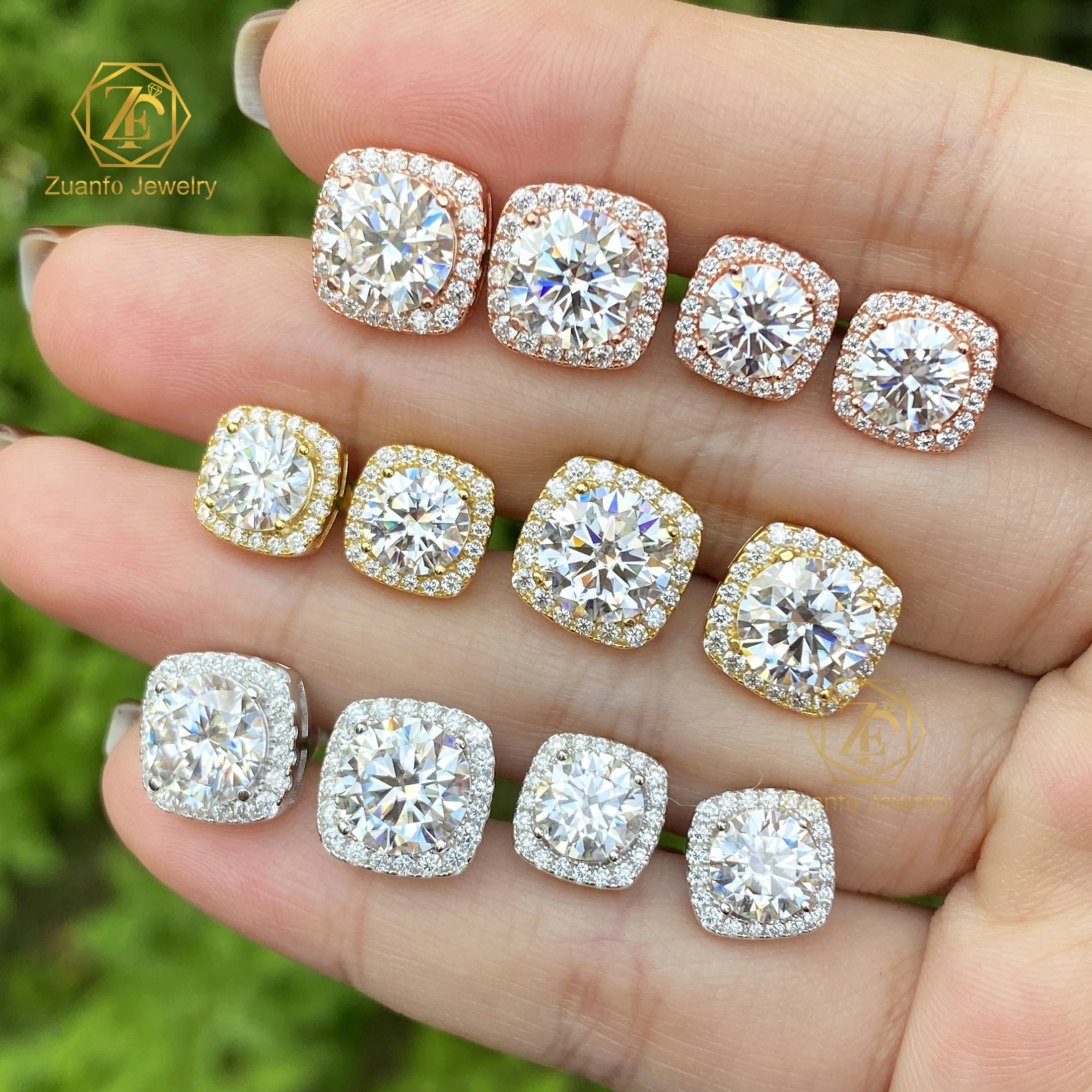 1ct 2Carat 925 Sterling Silver Base Waterproof Ear Studs Jewelry 18k Gold Plated Round Moissanites Stud Earrings for Women