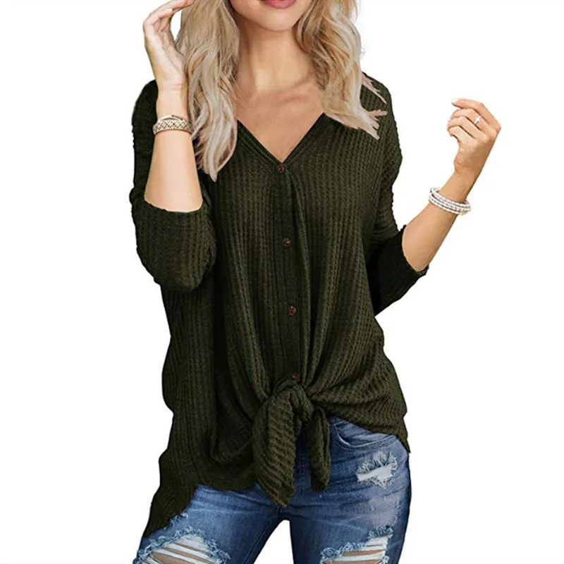 

Long sleeve irregular twist loose button cardigan tshirt women