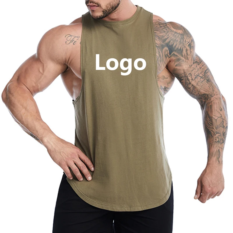 

Custom Logo OEM Athletic Men Summer Cotton Vest Tank Top Fitness Workout Singlets Gym Clothing Bodybuilding Men Tank Top
