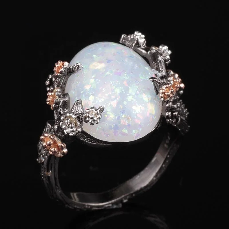 

Hot Sale Plum Blossom Oval Opal Couple Vintage Ring R336