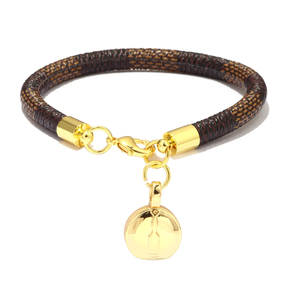 

RFJEWEL 2021 Amazon hot selling Fashion Snake Leather Bracelet gold plated with fashion round pendant for females