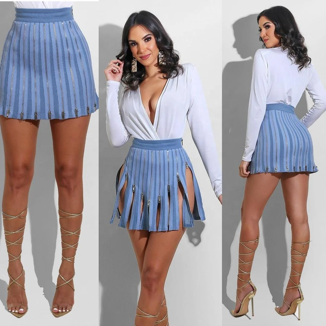 

2021 New Fashion Women Personality Zipper Design Street Pleated Mini Skirt