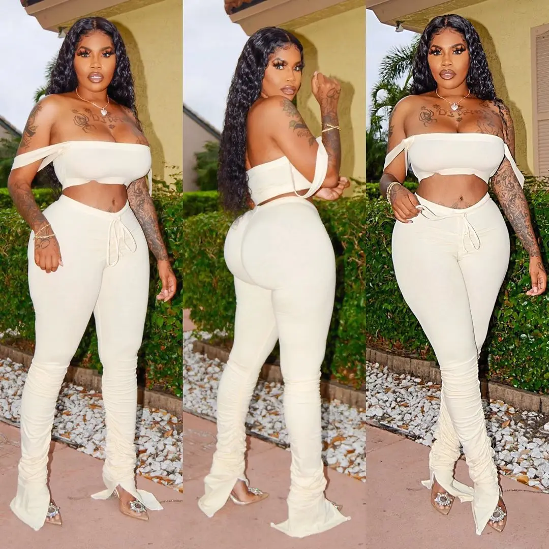 

Sexy Sling Wrapped Chest 2 Piece Tracksuit Ladies Long Pants Folds Sleeveless Casual Outfits Women Two Piece Sets, Shown