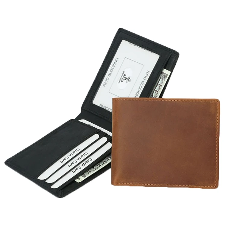 
Hot selling RFID blocking minimalist slim wallet crazy horse genuine leather wallet men 