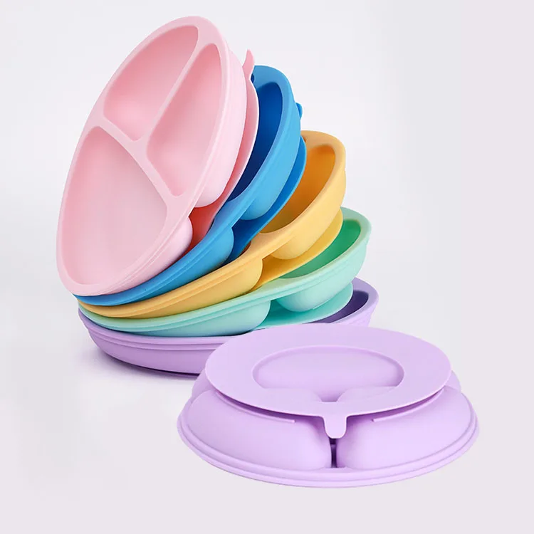 

Hot Bpa Free Silicone Baby Plate For Non-slip Suction Flat Divided Child Tableware Solid Baby Suction Plate For Silicone Plate, As the picture