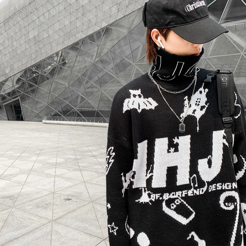 
Good Quality Letter Fashion Knitted Turtleneck Sweater Mens Turtleneck Sweater Mens High Collar Sweaters 