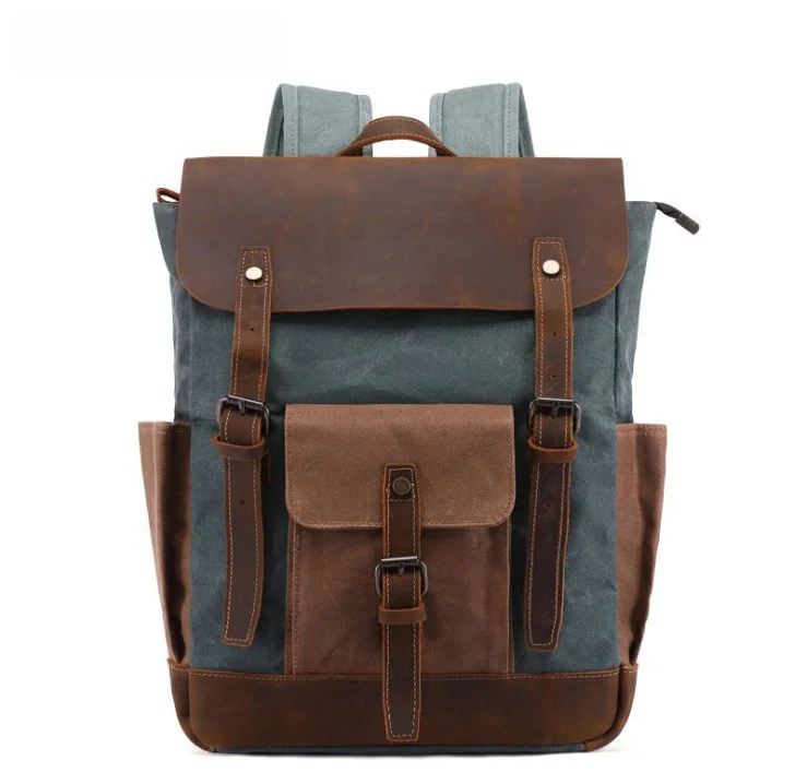 

Vintage Leather Casual Rucksack Large Capacity Hiking Travel canvas backpack, Colors