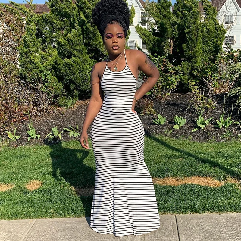 

European and American fashion women's wear strap strap strapping sun dress long skirts bodycon dress