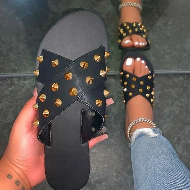 

XLL-2021 Amazon Ebay New Arrival plus summer beach slides with rivet women slides