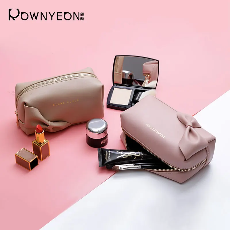 

Rownyeon Luxury Custom Logo Beautiful Ladies Small Gift Travel Cosmetic Make Up Beauty Bags Pouch, Pink