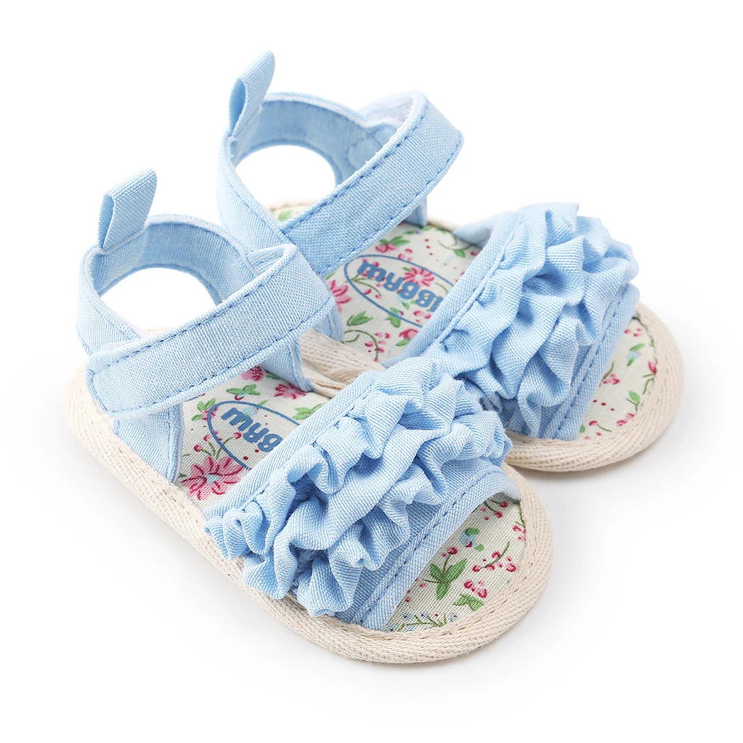

Wholesale fashion hot summer cotton fabric flowers lace soft sole sandals for baby, White, pink, blue