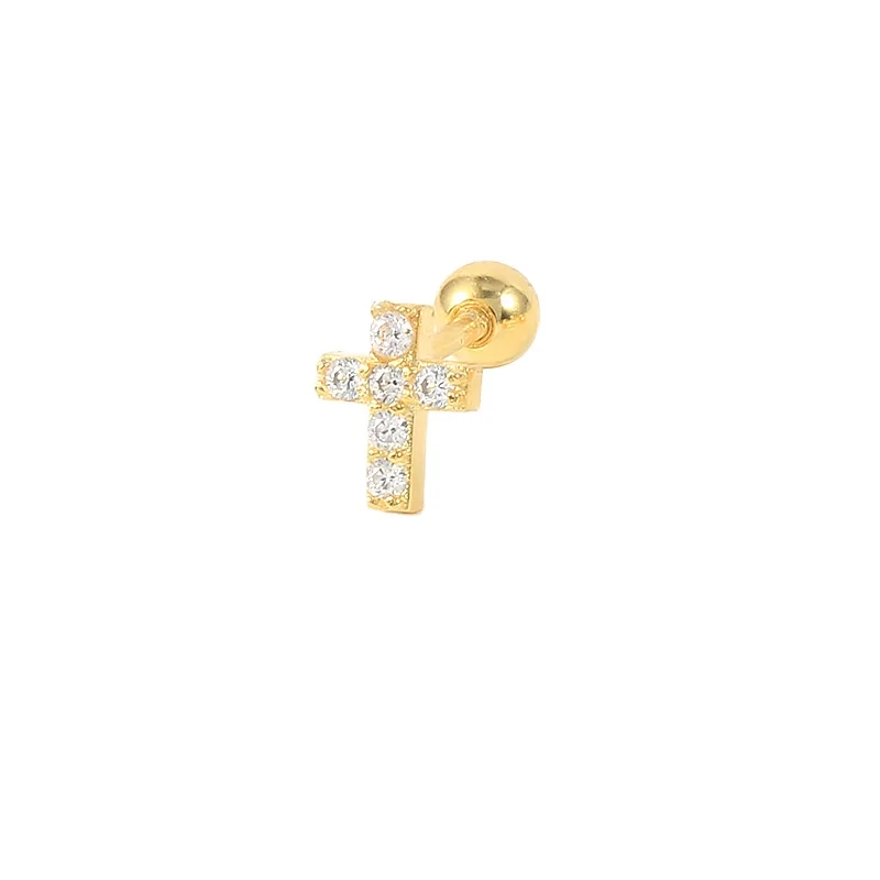 

Cubic Zirconia Stone Cross Dainty 925 Sterling Silver Stud Earring Fashion jewelry Wholesale