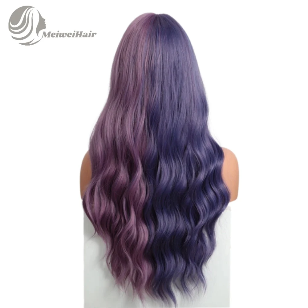 

2021 Halloween Fashion Dark Light Paster Wigs Purple Ombre Hair Wig Cosplay for Women Meiwei Selling Long Wavy Style