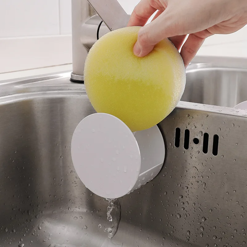 

Creative Sponge Drain Storage Ra Nail Free Seamless Round Wall Mounted Kitchen Scouring Cloth Rag Steel Ball Ra, White