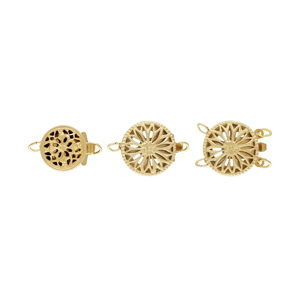 Classic 14k Gold Filled 9mm 12mm 2 Row Round Filigree Pearl Hook Clasp for DIY Jewelry Making Connector