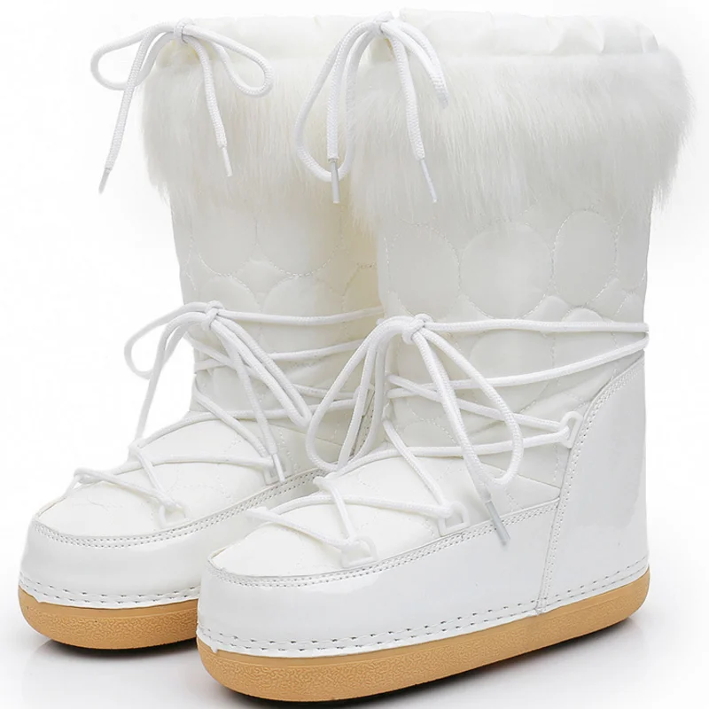 

Furry Winter Boots Women Waterproof Warm Fur Lining White Snow for