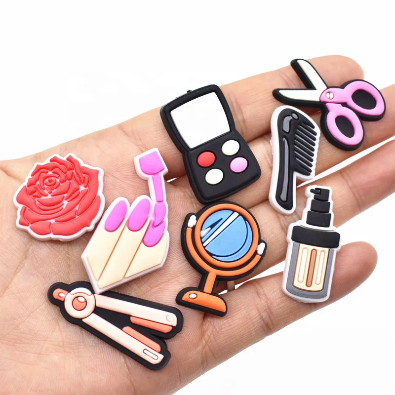 

Girls Makeups Design Clog Shoe Charms Fit Kids Sandals and Bracelets, As picture
