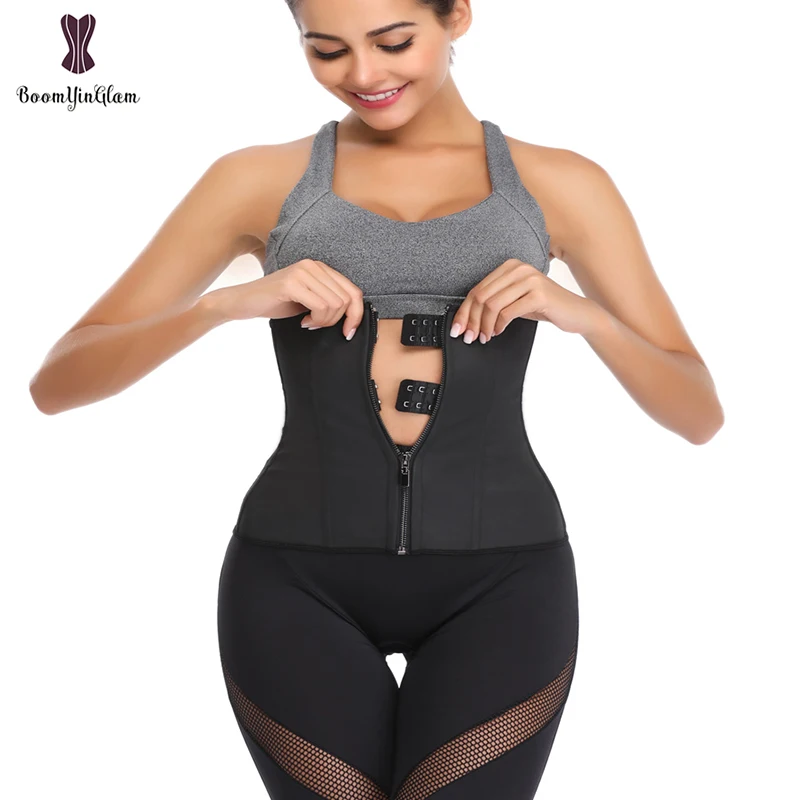 

Waist Trainer Belt Underwear Body Shaper Breathable Women Corsets Waist Cinchers Slimming Belt Latex Hooks Sheath With Zipper, Black,nude