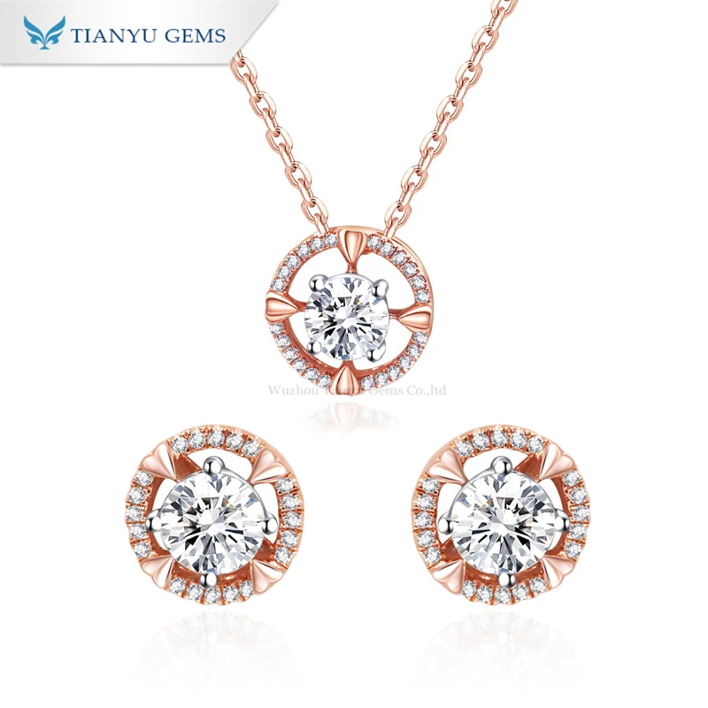 

Tianyu Gems Gold Jewelry DEF White Moissanite Ladies Drop Earring Necklace 14K Rose Gold Jewelry Sets