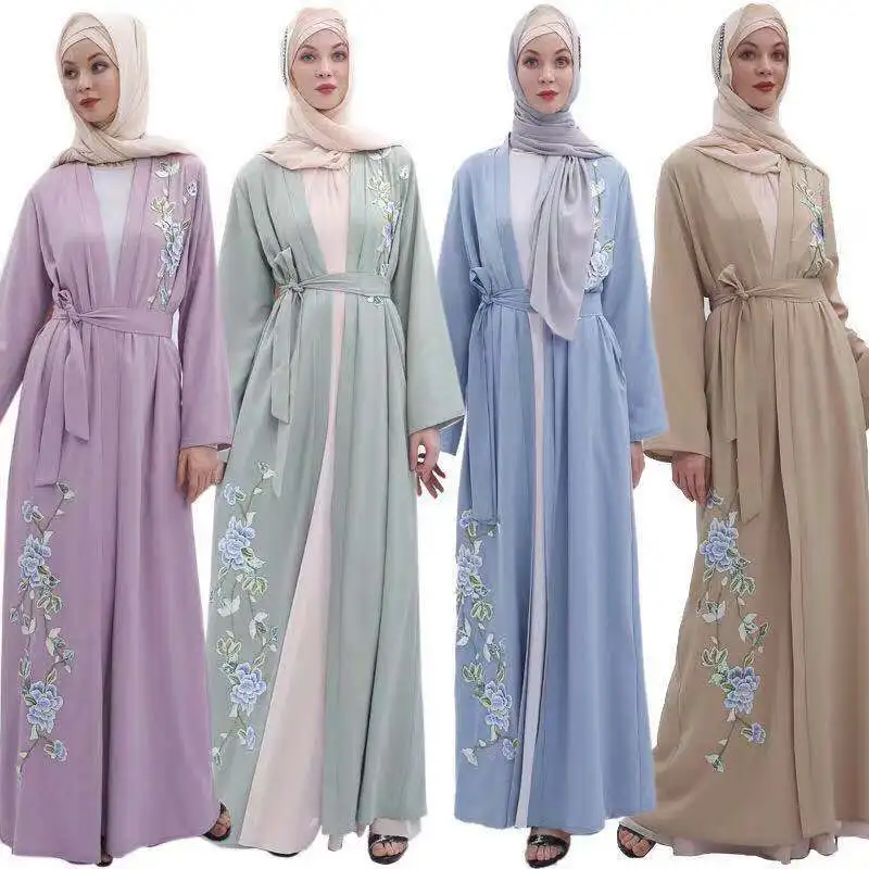 

2019 Eid Celebration Women Wear Maxi Latest Fashion Muslim Black Embroidered Dubai Kimono Cardigan Open Abaya