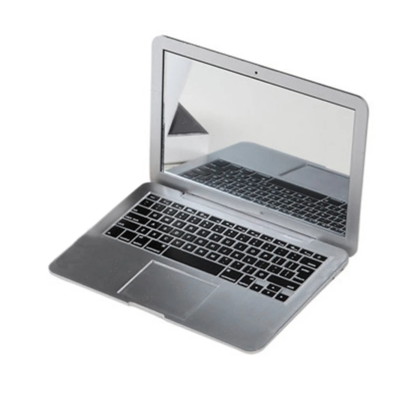 

Mini Pocket Laptop Style Clear Glass Women Cosmetic Beauty Mirror, White,silver