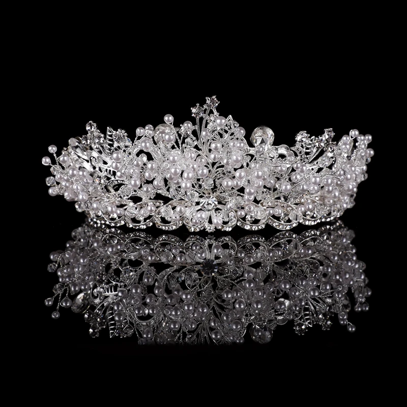 

Popular Exquisite Handmade Pearl Crystal Rhinestone Queen tiara Pageant Crown, Silver/gold