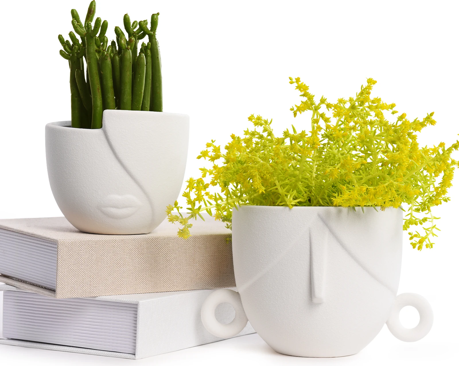 

Quoowiit Modern home office decorative crafts ceramic small planters unique indoor head flower pot succulent face plante