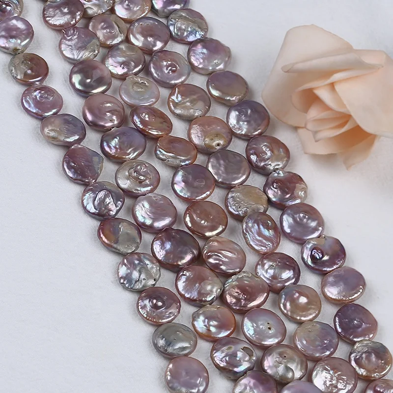 

16-17mm natural pink color coin loose freshwater pearls strand for jewellery making supplies, Purple