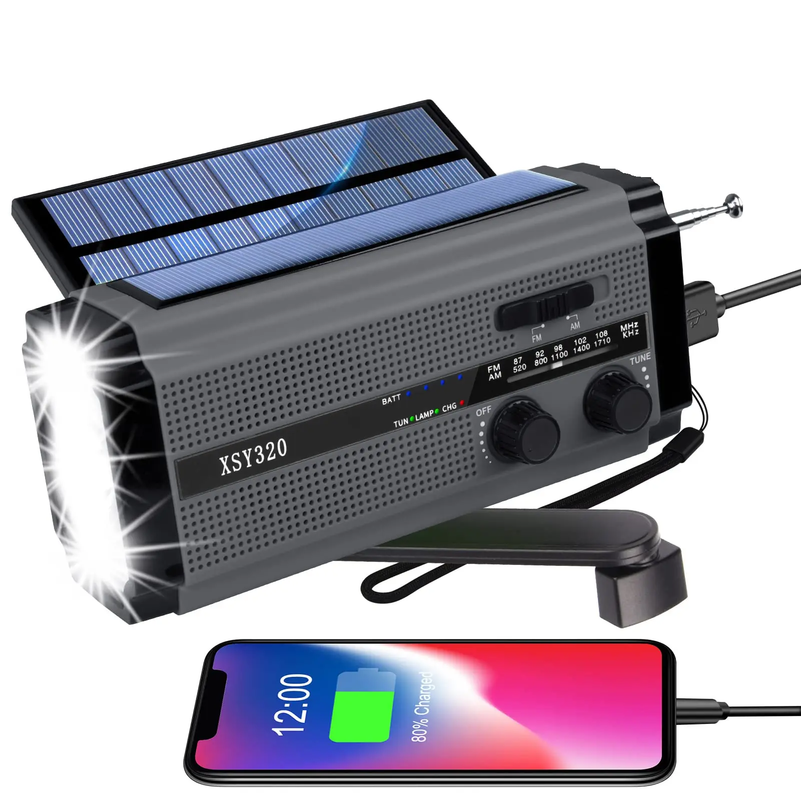 

2021 Newest Model 5000mah Portable Emergency Portable Am Fm Radio with Reading lamp, Hand Crank & Big Solar Panel, Customized