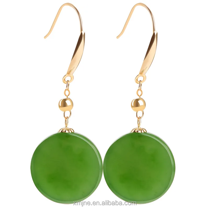 

Certified Grade A Spinach Green hetian Jade Green Jade Eardrops Women's 18K Gold Inlaid Natural Jade Ball Bead Earrings