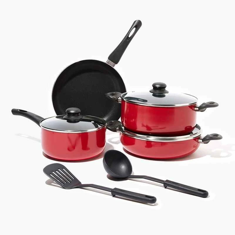 

non stick cooking ware Heat Resistant Painting Non-Stick Aluminium Cookware Set 9-Piece MSF-6214 ready to ship