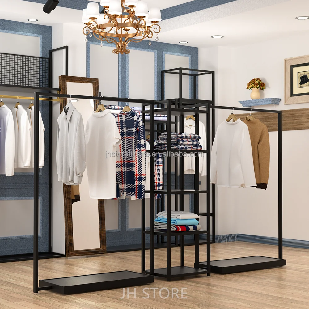 

mesh fashion design whole shop decoration man suit hanger boutique gold retail clothing wall rack store fixtures