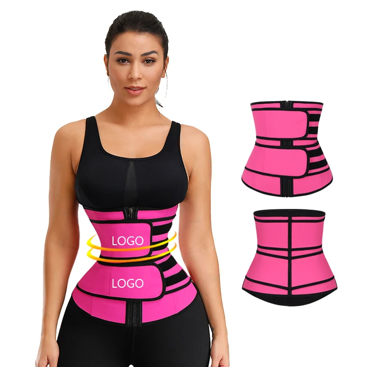 

Custom Slimming Zipper tummy control Sweat Latex Double Strap Waist cincher Trainer women Belt