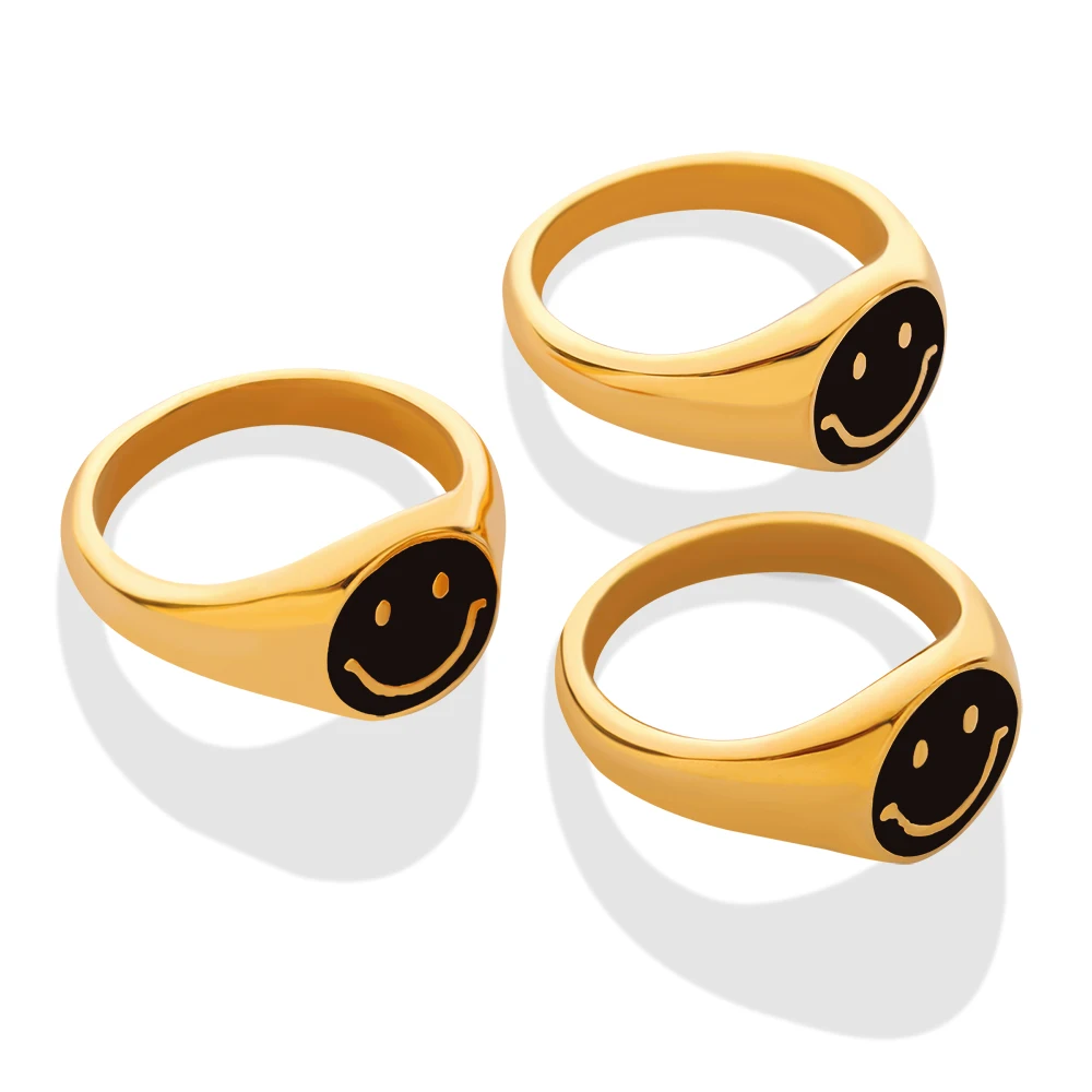 

open Smile Smiley Colored Enamel Jewelry Happy Face Women Ring Gold Plated design